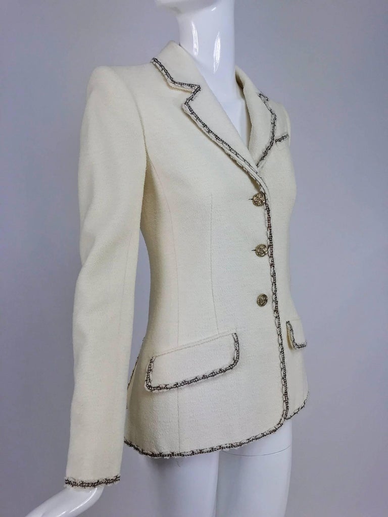 Chanel cream boucle metallic trimmed blazer For Sale at 1stdibs