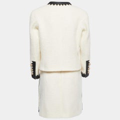 Chanel Cream Boucle Wool Leather Trimmed Salzburg Skirt Suit