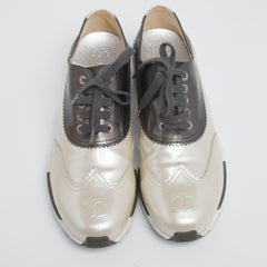 Chanel Cream/Bronze Patent Leather CC Sneakers Size 40