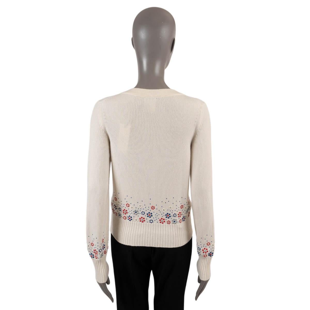 Women's CHANEL cream cashmere 2012 12C FLORAL BEADED Cardigan Sweater 36 XS For Sale