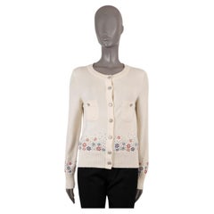 CHANEL cream cashmere 2012 12C FLORAL BEADED Cardigan Sweater 36 XS