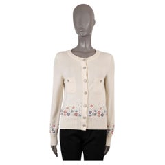 CHANEL crema cashmere 2012 12C FLORAL BEADED Cardigan Sweater 36 XS