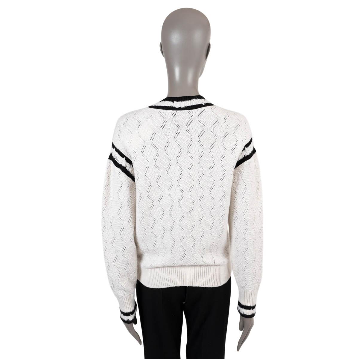 Women's CHANEL cream cashmere 2022 22B DISTRESSED JACQUARD Sweater 36 XS
