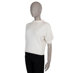 CHANEL cream cashmere 20K SHORT SLEEVE Sweater 38 S