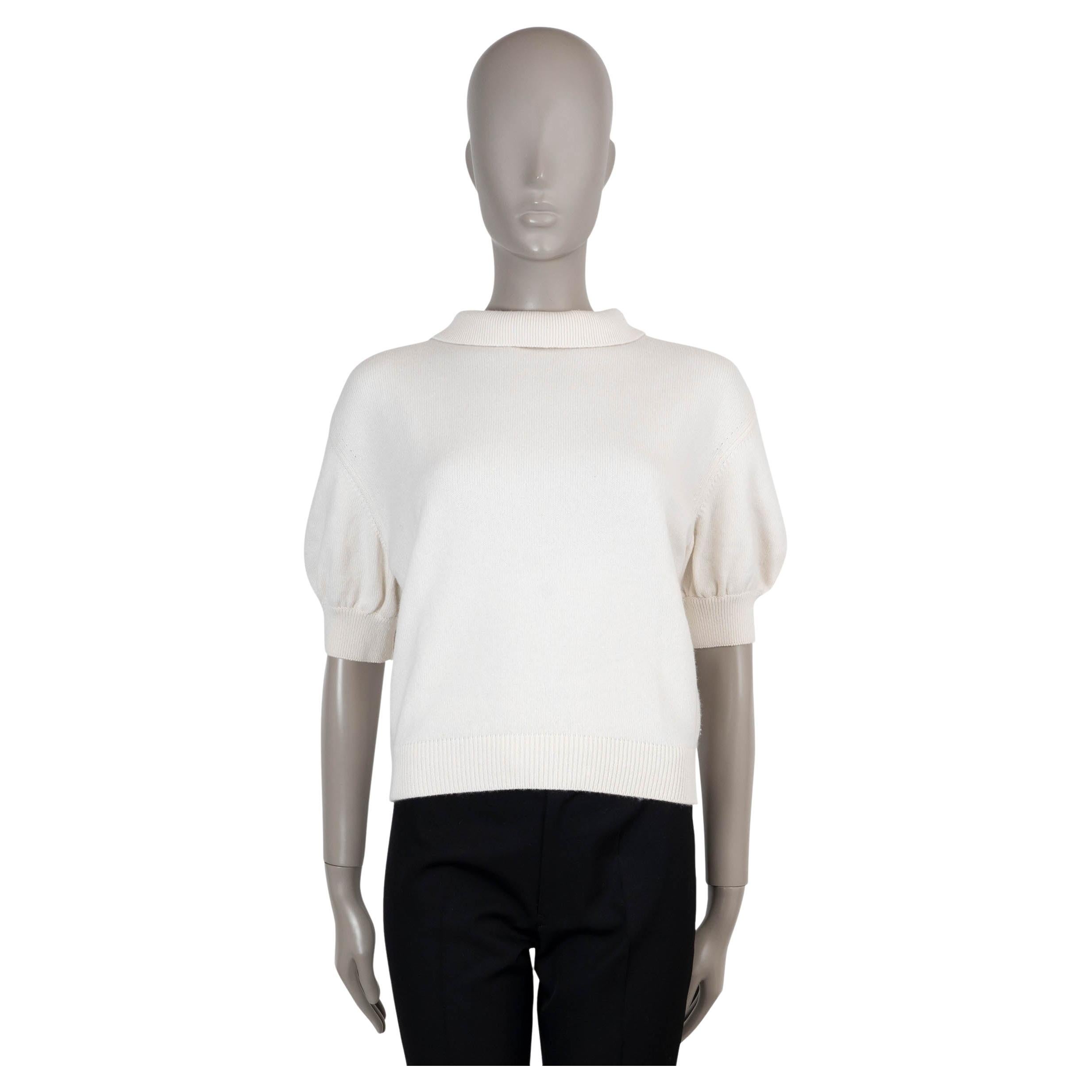 CHANEL cream cashmere 20K SHORT SLEEVE Sweater 38 S