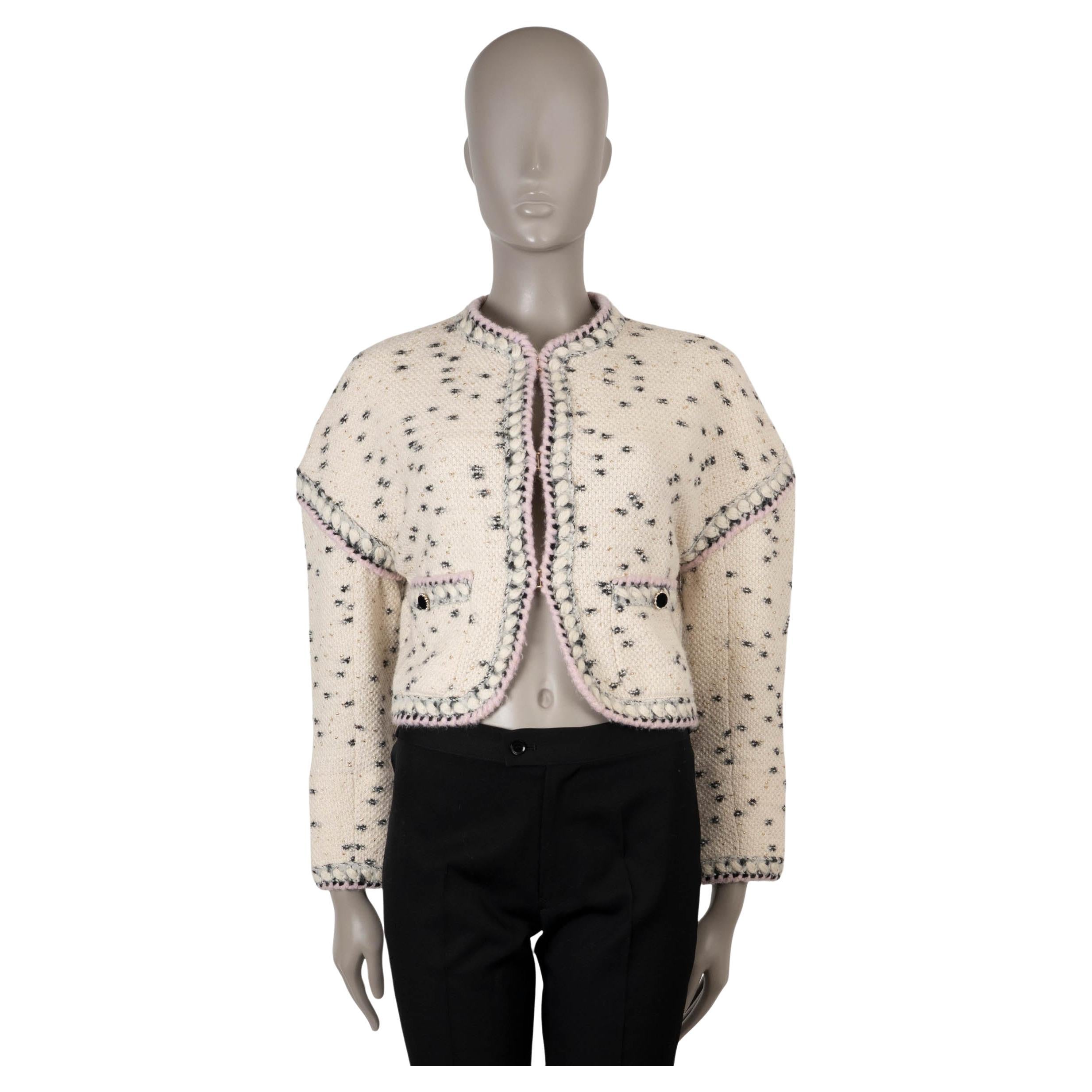 CHANEL cream cashmere 21A BRAID TRIM OVERSIZED KNIT Jacket 36 XS