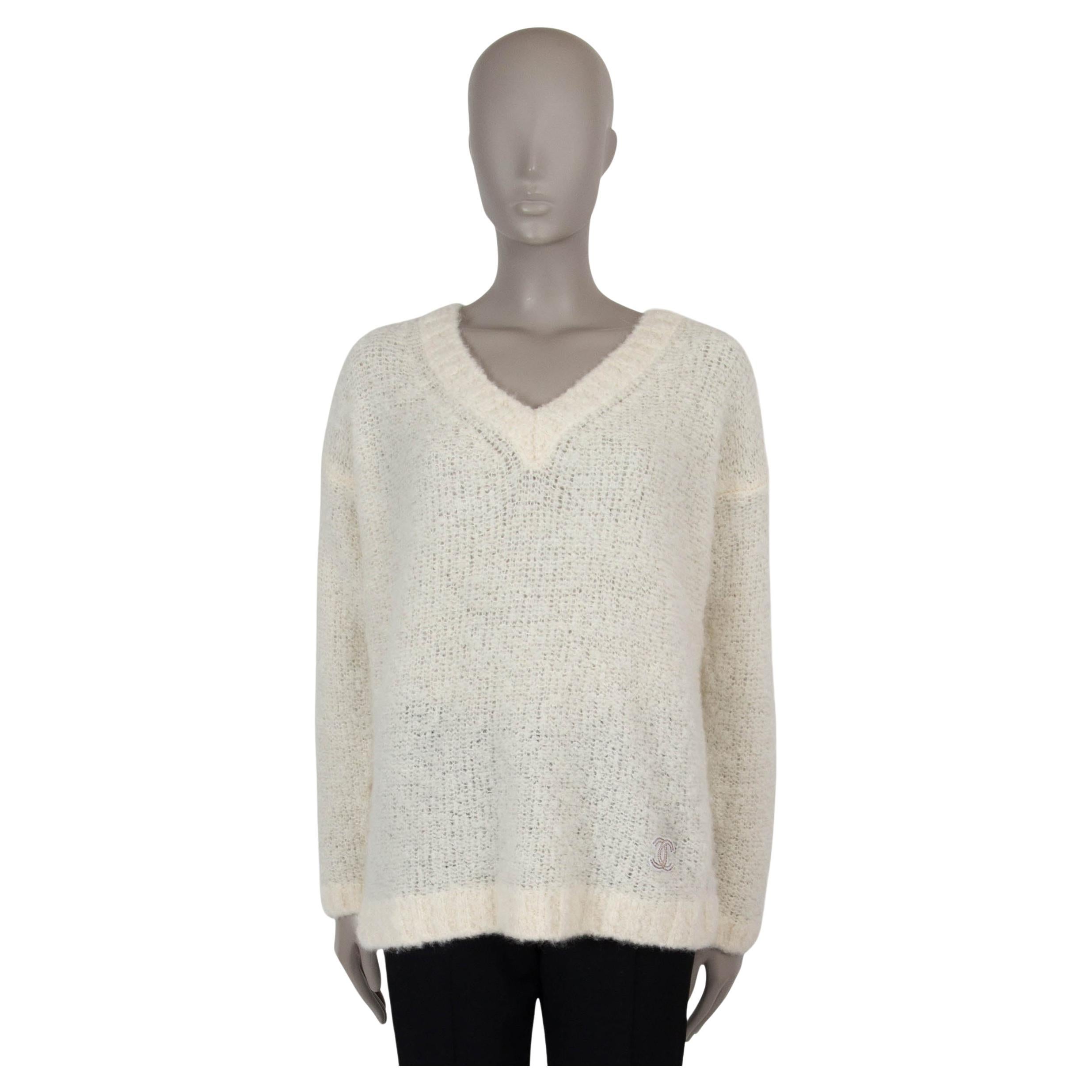 CHANEL Cremefarbener Kaschmirpullover FUZZY BOUCLE OVERSIZED 40 M
