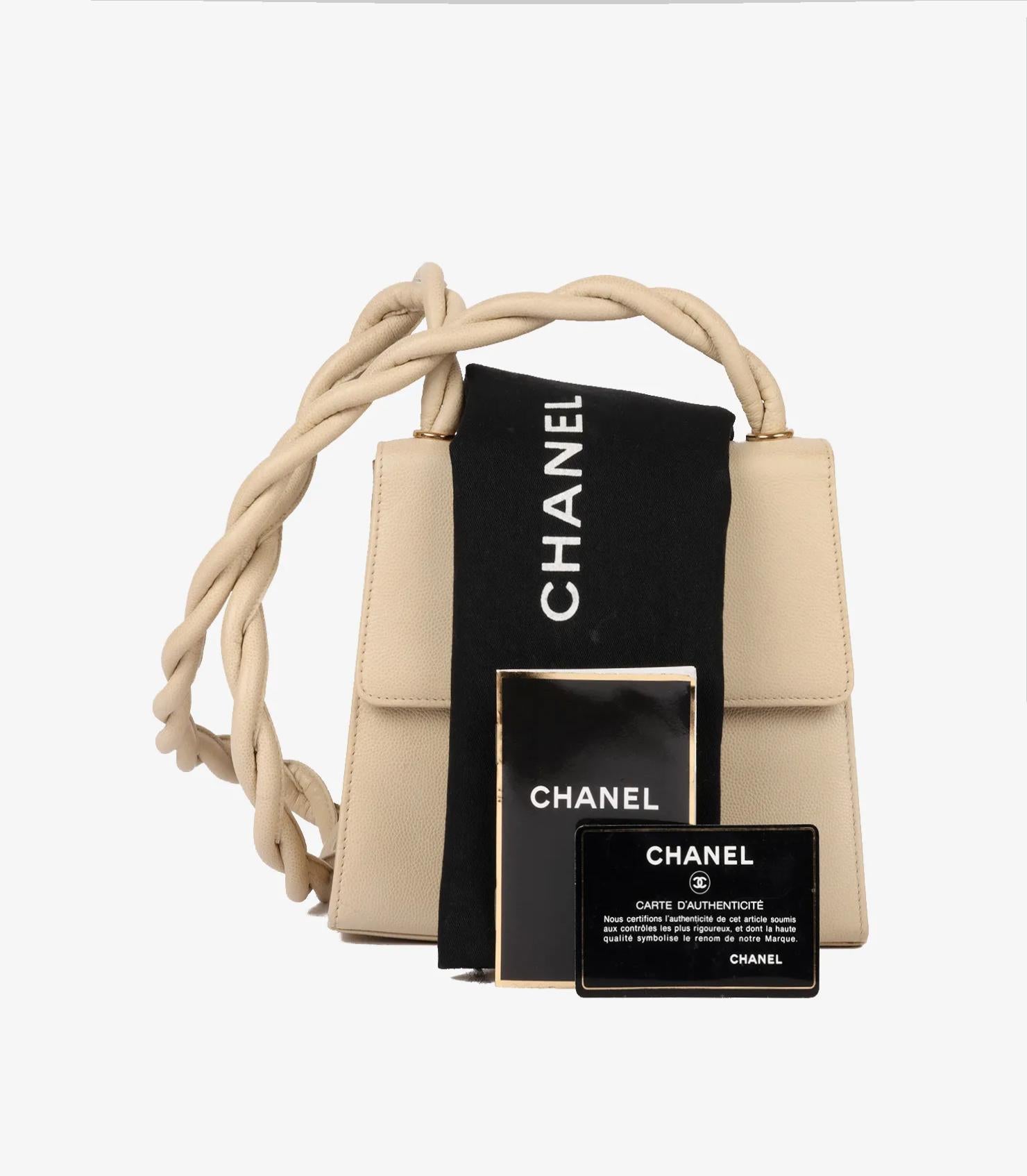 Chanel Creme Kaviar Leder Vintage geflochtene Mini Trapez Classic einzelne Klappe Tasche im Angebot 6