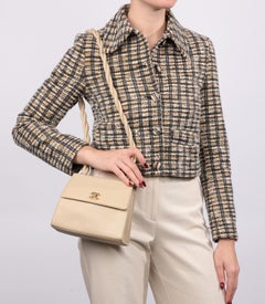 Chanel Cream Caviar Leather Vintage Braided Mini Trapeze Classic Single Flap Bag