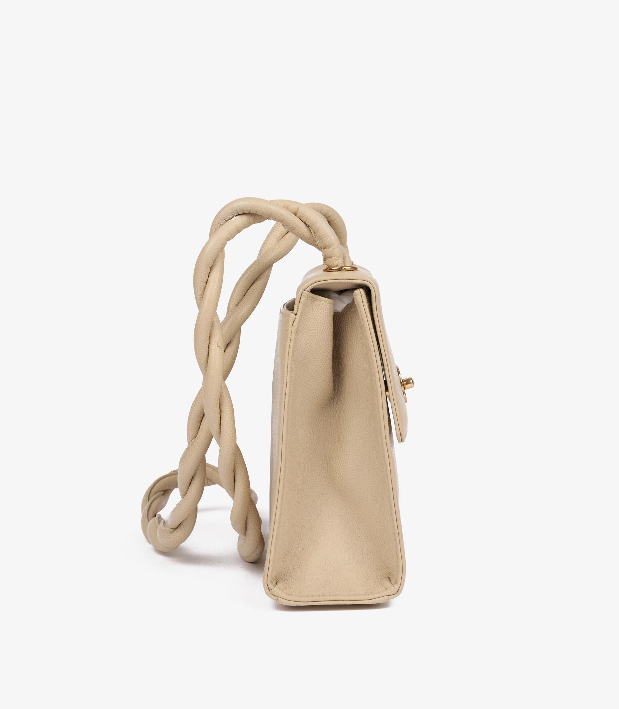 Chanel Creme Kaviar Leder Vintage geflochtene Mini Trapez Classic einzelne Klappe Tasche im Zustand „Gut“ im Angebot in Bishop's Stortford, Hertfordshire