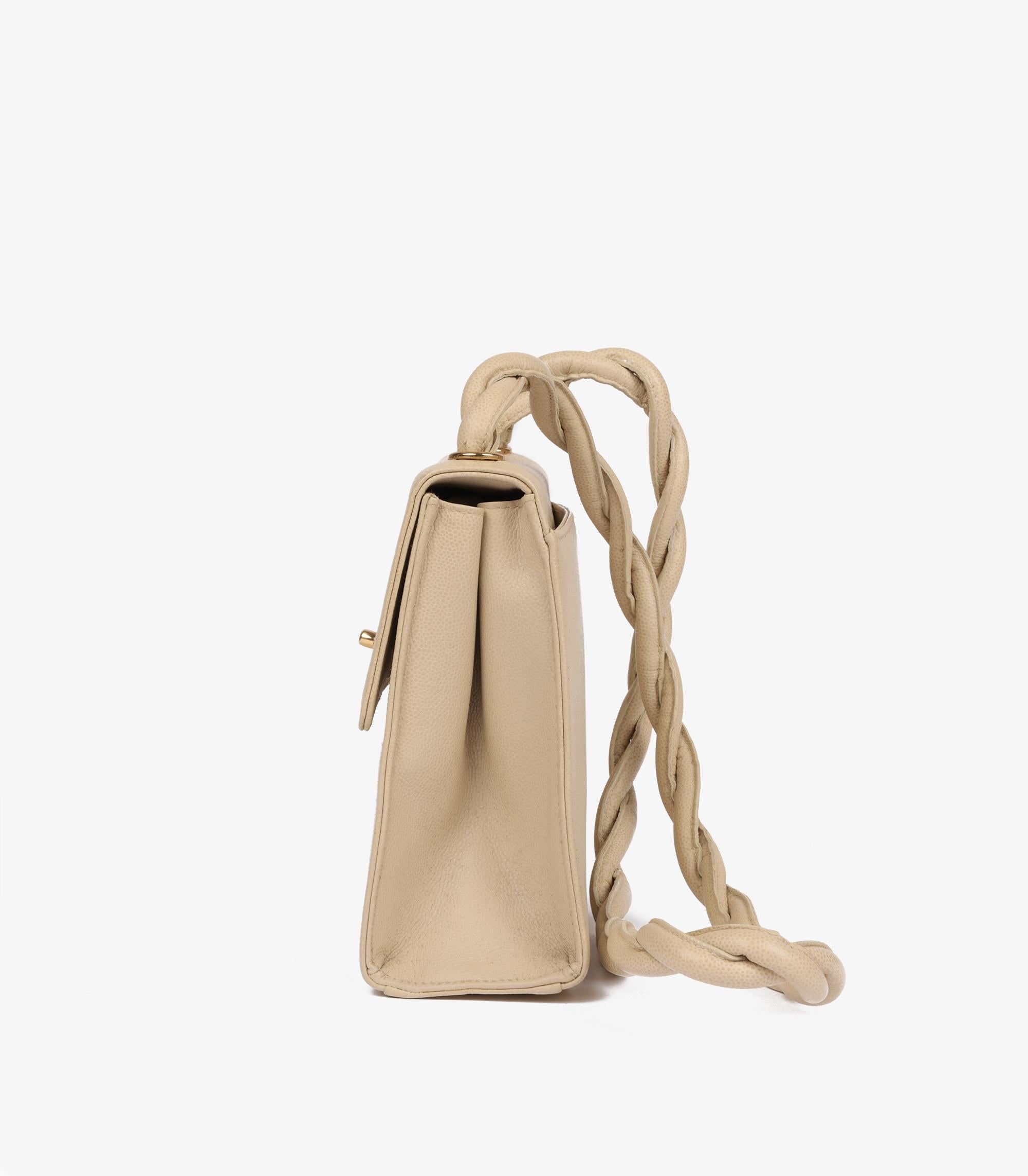 Chanel Creme Kaviar Leder Vintage geflochtene Mini Trapez Classic einzelne Klappe Tasche für Damen oder Herren im Angebot