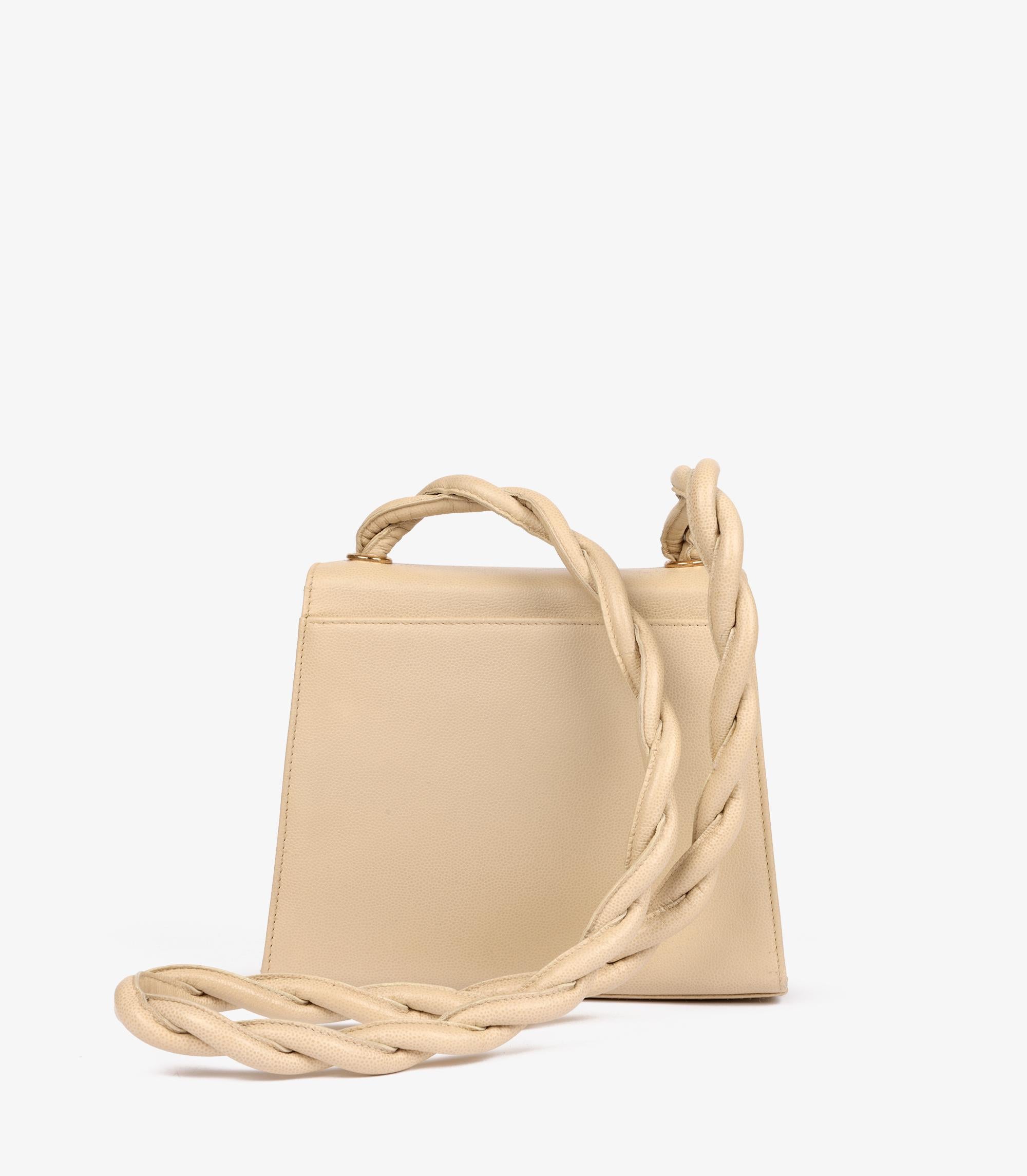 Chanel Creme Kaviar Leder Vintage geflochtene Mini Trapez Classic einzelne Klappe Tasche im Angebot 1