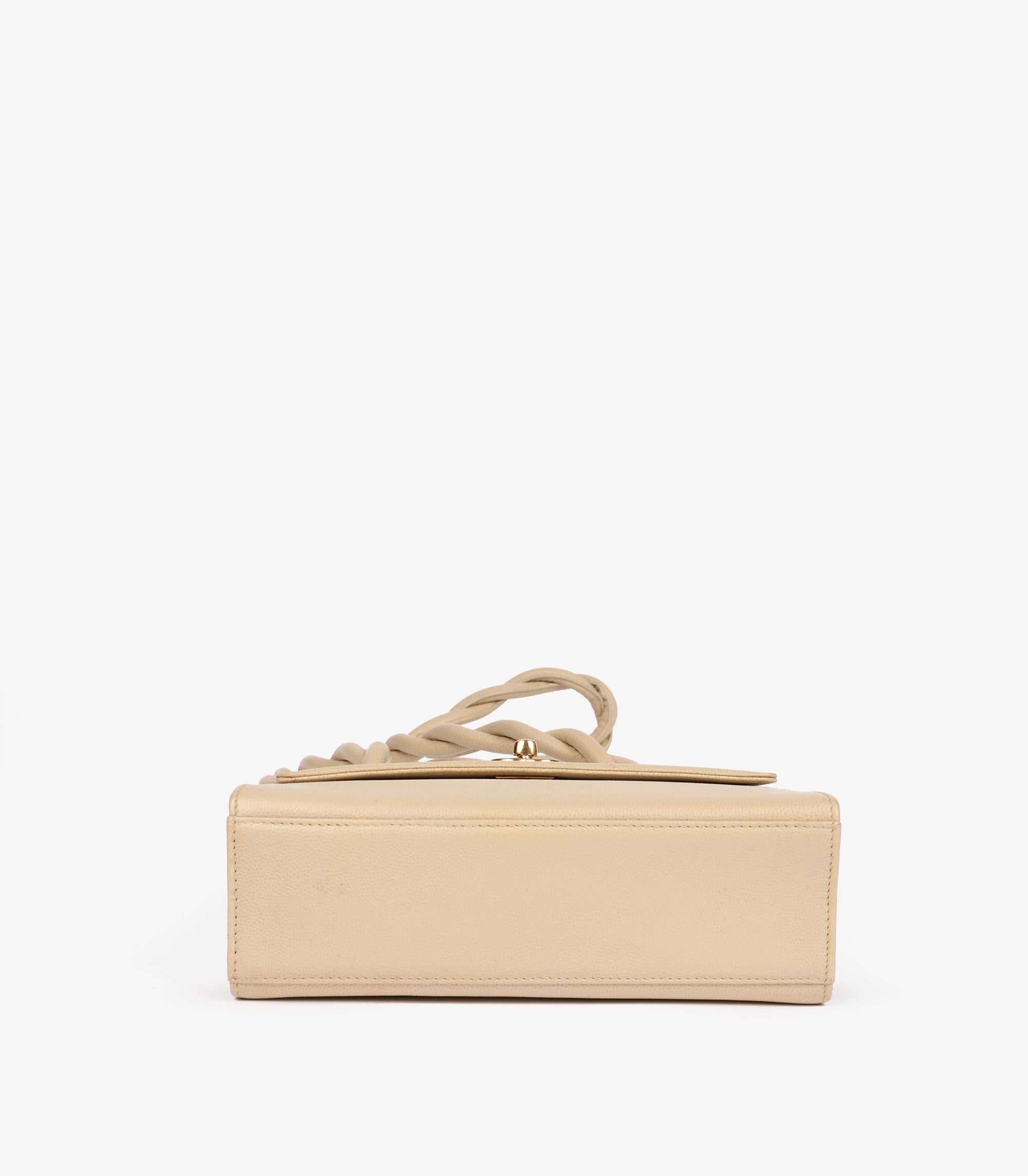 Chanel Creme Kaviar Leder Vintage geflochtene Mini Trapez Classic einzelne Klappe Tasche im Angebot 2