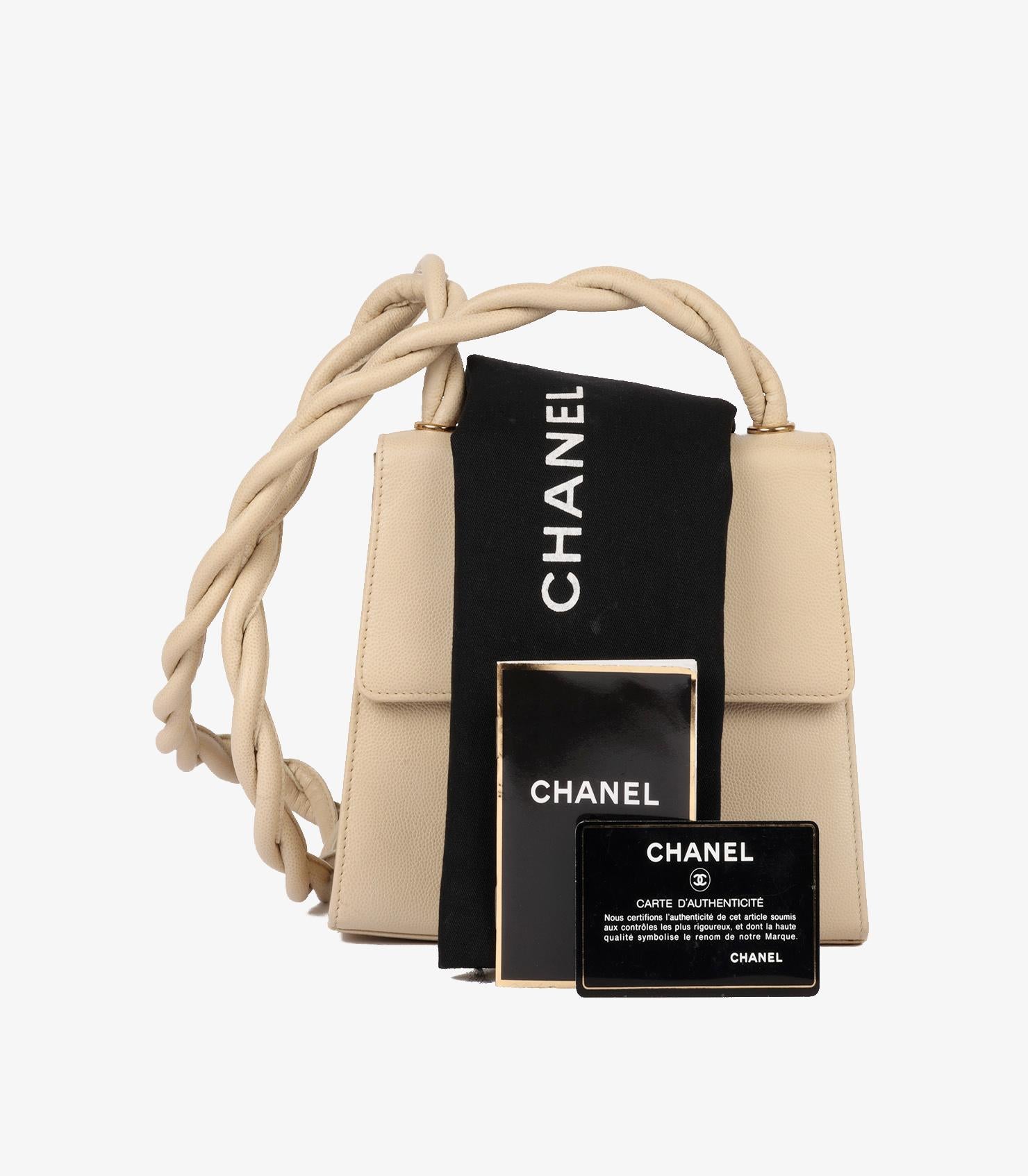 Chanel Creme Kaviar Leder Vintage geflochtene Umhängetasche im Angebot 7