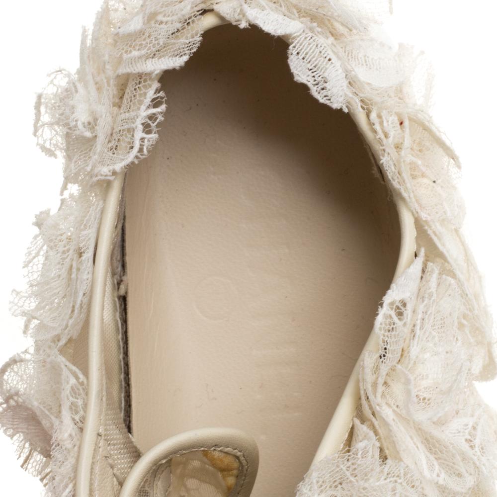 Chanel Cream CC Camellia Lace Low Top Sneakers Size 36 1