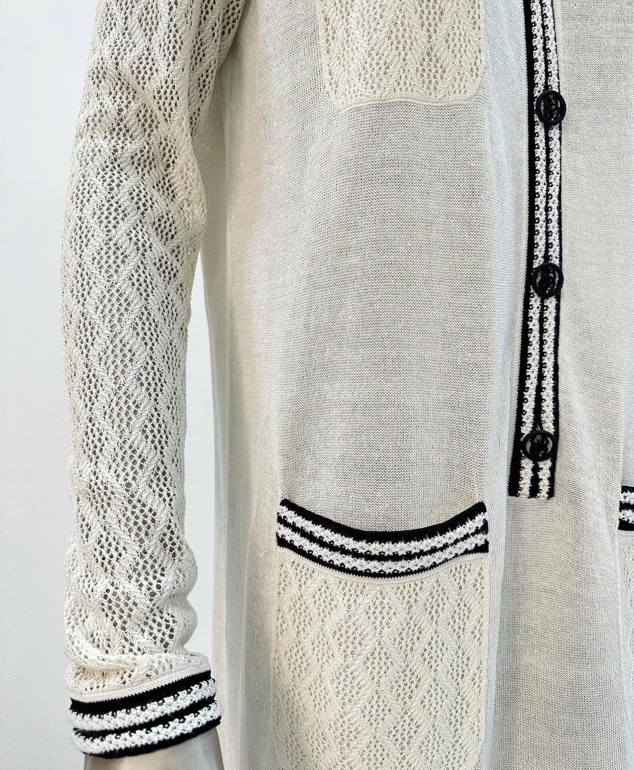 Women's CHANEL Cream  CC Crochet Knit Midi Dress 