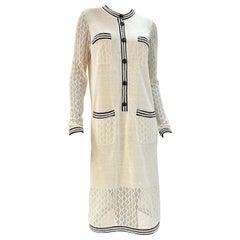 CHANEL Cream  CC Crochet Knit Midi Dress