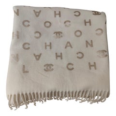 Chanel cream CC gold lettering scarf