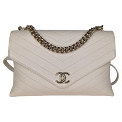 Chanel Creme Chevron Leder Coco Envelope Umhängetasche