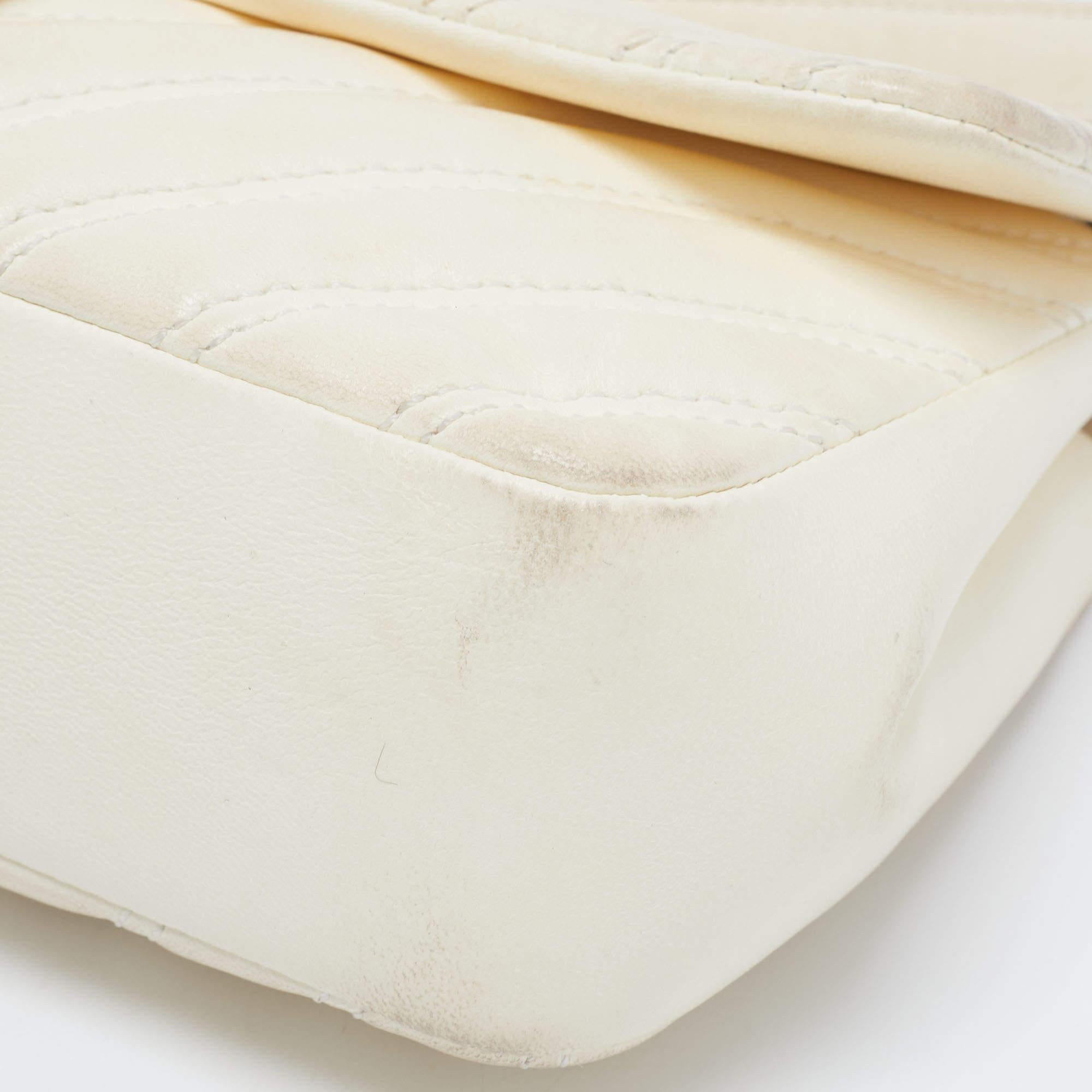 Chanel Cream Chevron Leather Medium Classic Single Flap Bag 13