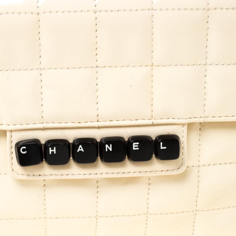 Chanel Cream Chocolate Bar Quilted Patent Leather Keyboard Flap Bag 3