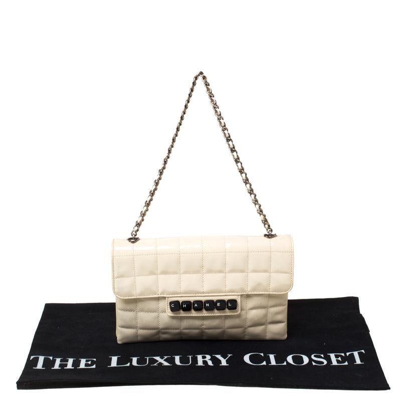 Chanel Cream Chocolate Bar Quilted Patent Leather Keyboard Flap Bag 4