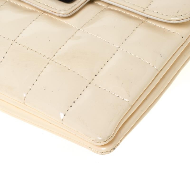 Women's Chanel Cream Chocolate Bar Quilted Patent Leather Keyboard Flap Bag