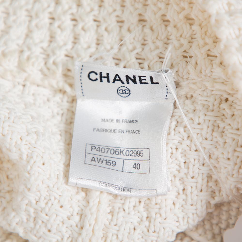 Chanel Cream Chunky Knit Front Tie Detail Vintage Cardigan M 1