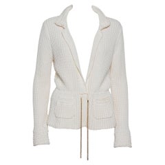 Chanel Cream Chunky Knit Front Tie Detail Vintage Cardigan M