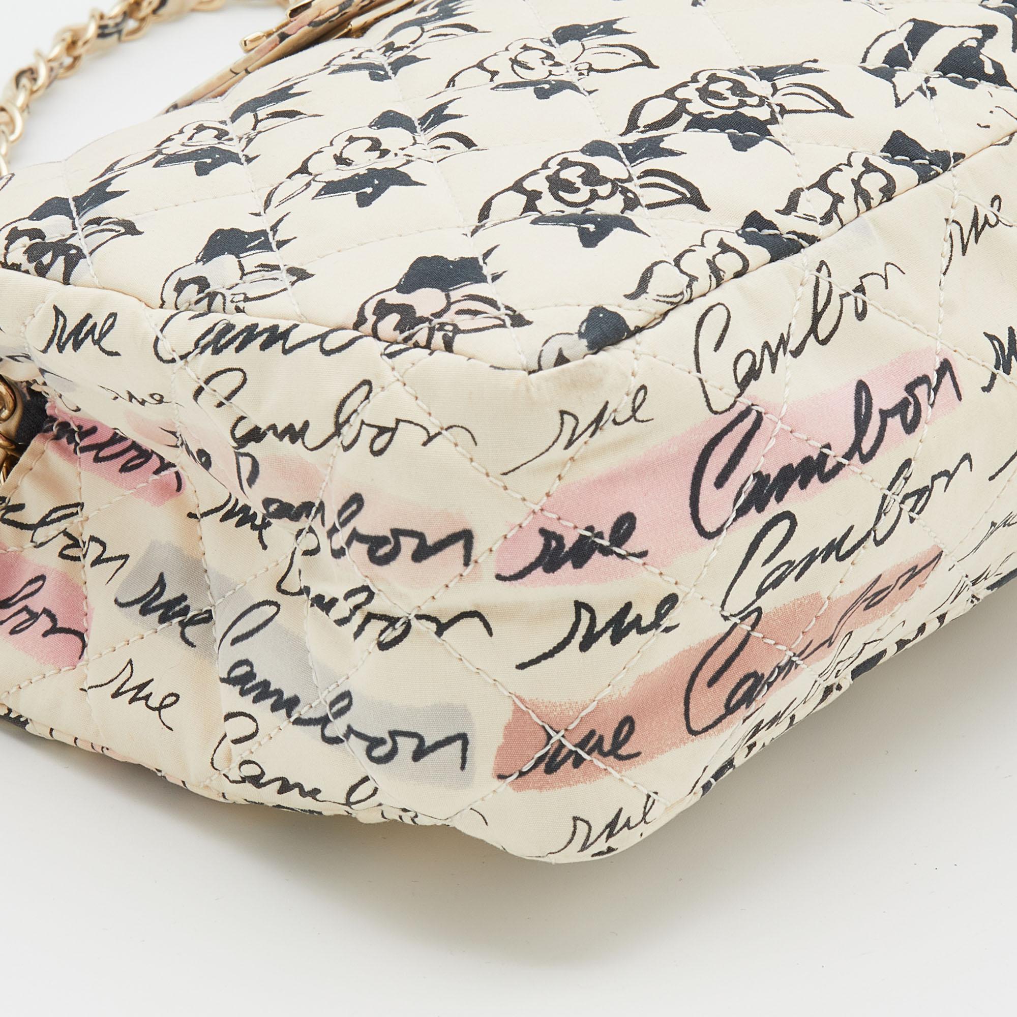 Chanel Cream Coco Graffiti Cambon Quilted Fabric CC Shoulder Bag 6