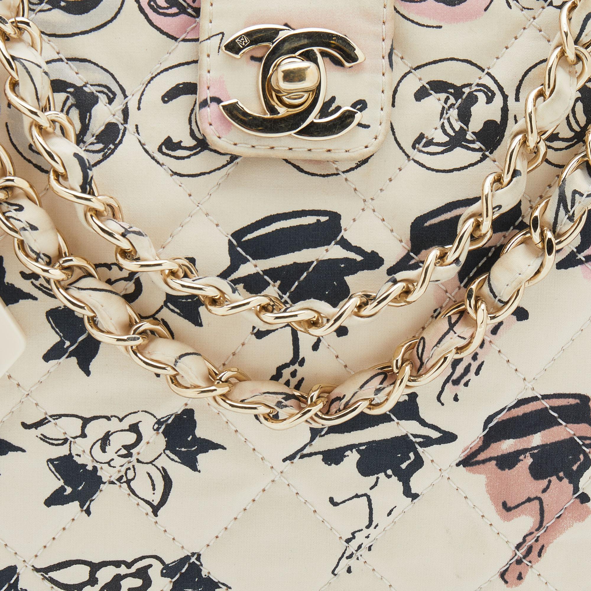 Chanel Cream Coco Graffiti Cambon Quilted Fabric CC Shoulder Bag 2