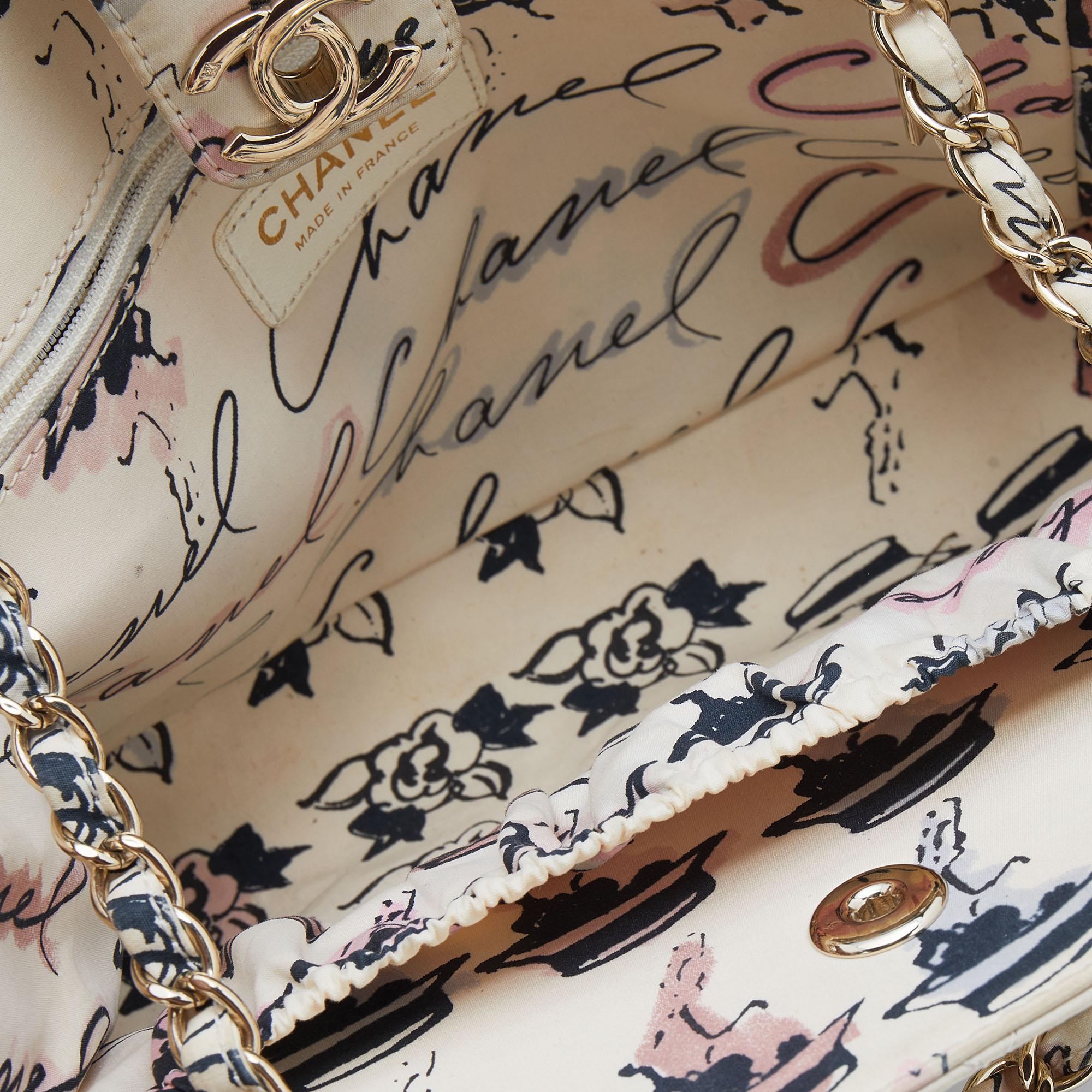 Chanel Cream Coco Graffiti Cambon Quilted Fabric CC Shoulder Bag 3