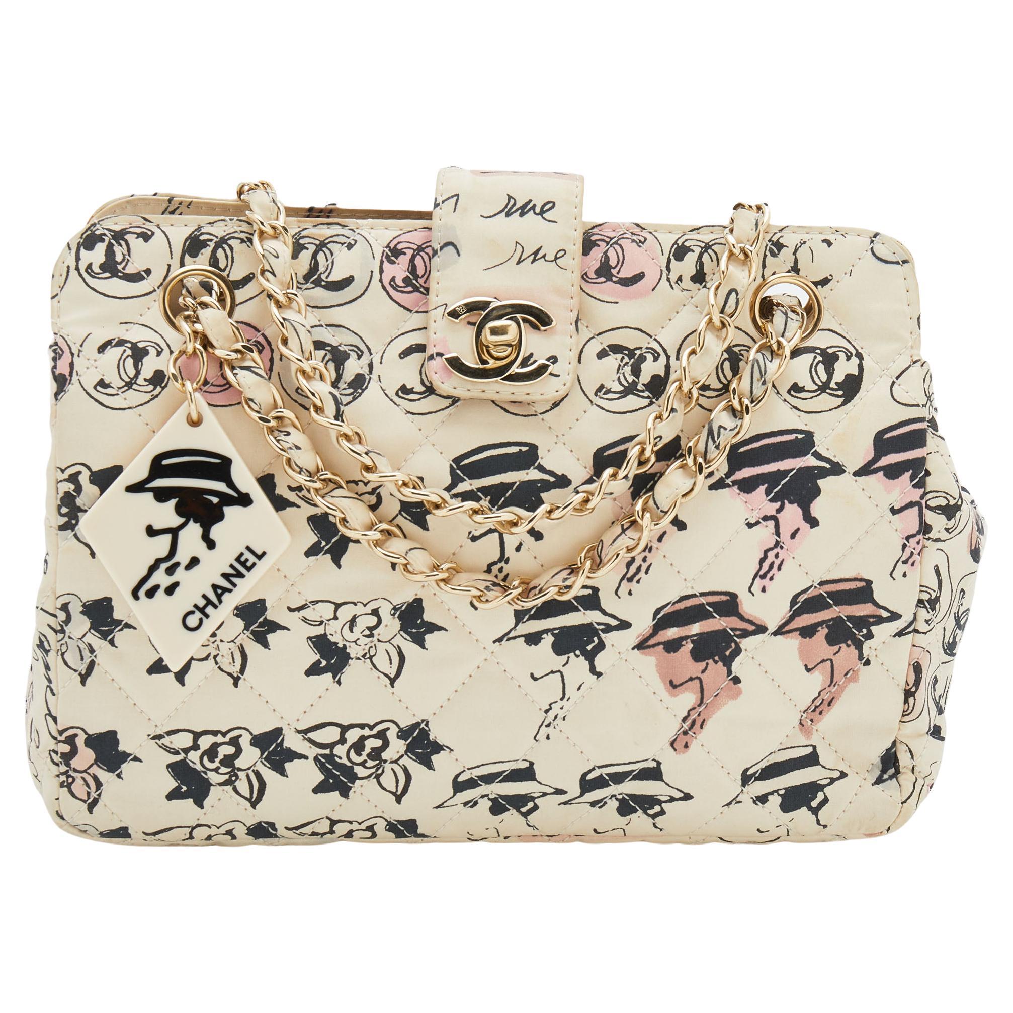 Chanel Cream Coco Graffiti Cambon Quilted Fabric CC Shoulder Bag
