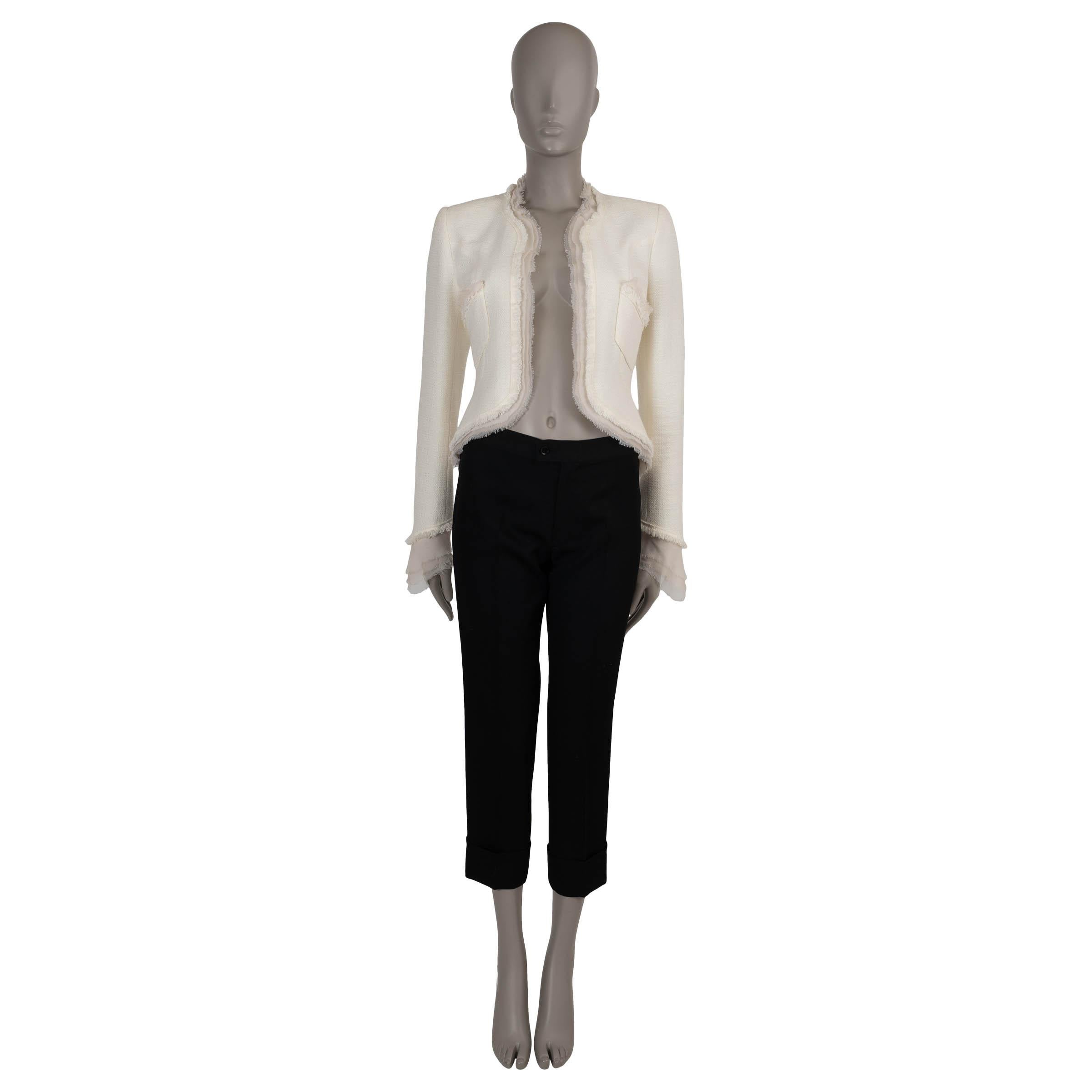 Women's CHANEL cream cotton 04C FRINGE & CHIFFON TRIM TWEED Jacket 38 S