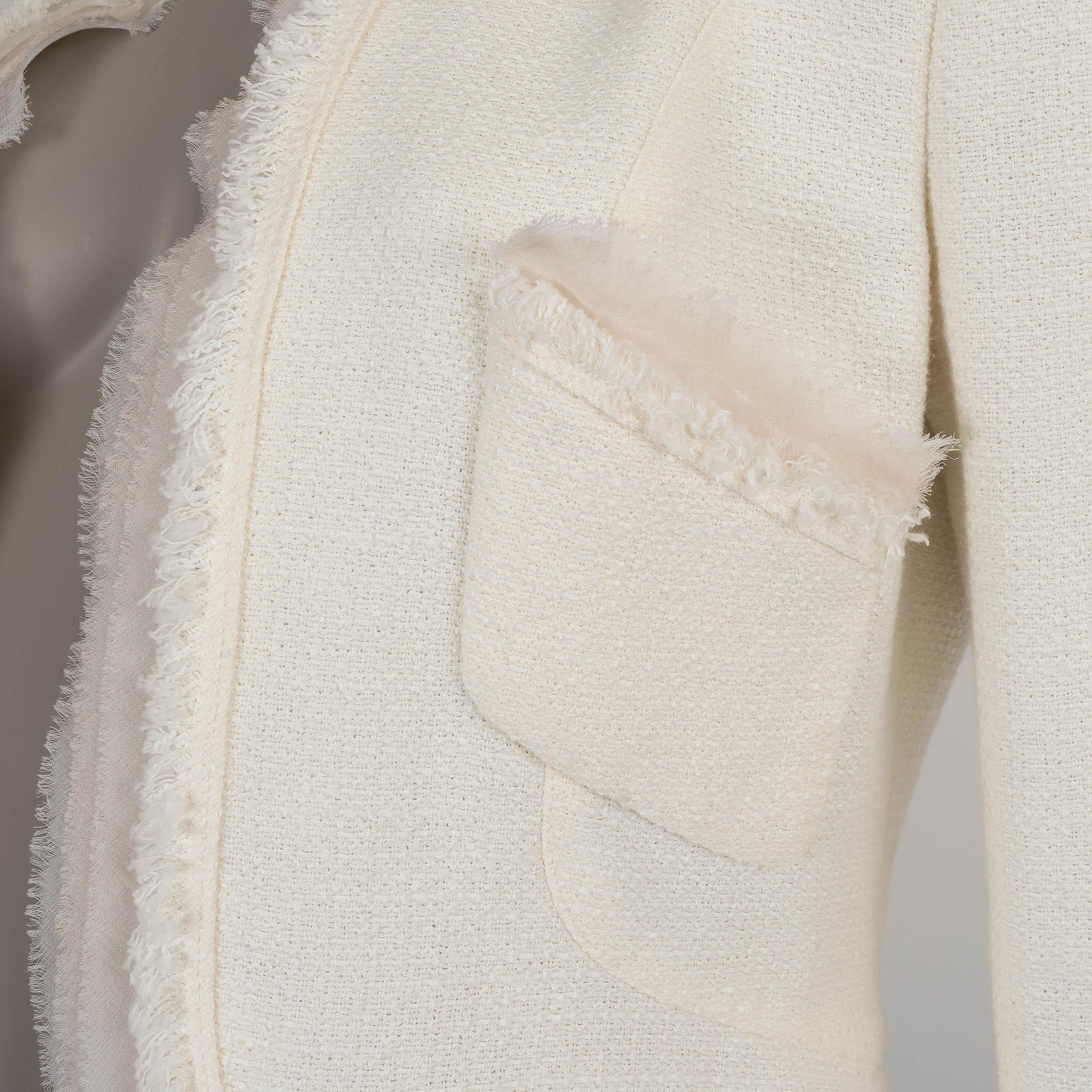 CHANEL cream cotton 04C FRINGE & CHIFFON TRIM TWEED Jacket 38 S 1