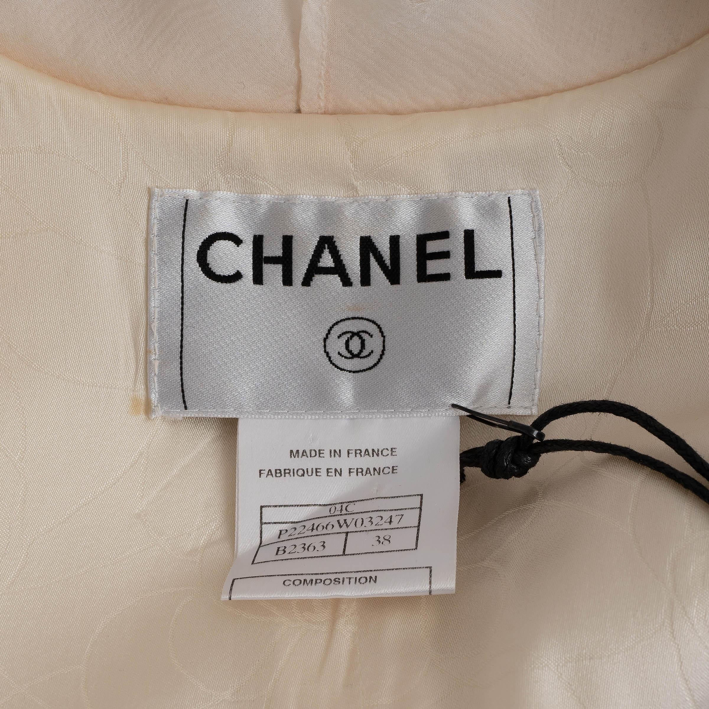 CHANEL cream cotton 04C FRINGE & CHIFFON TRIM TWEED Jacket 38 S 3