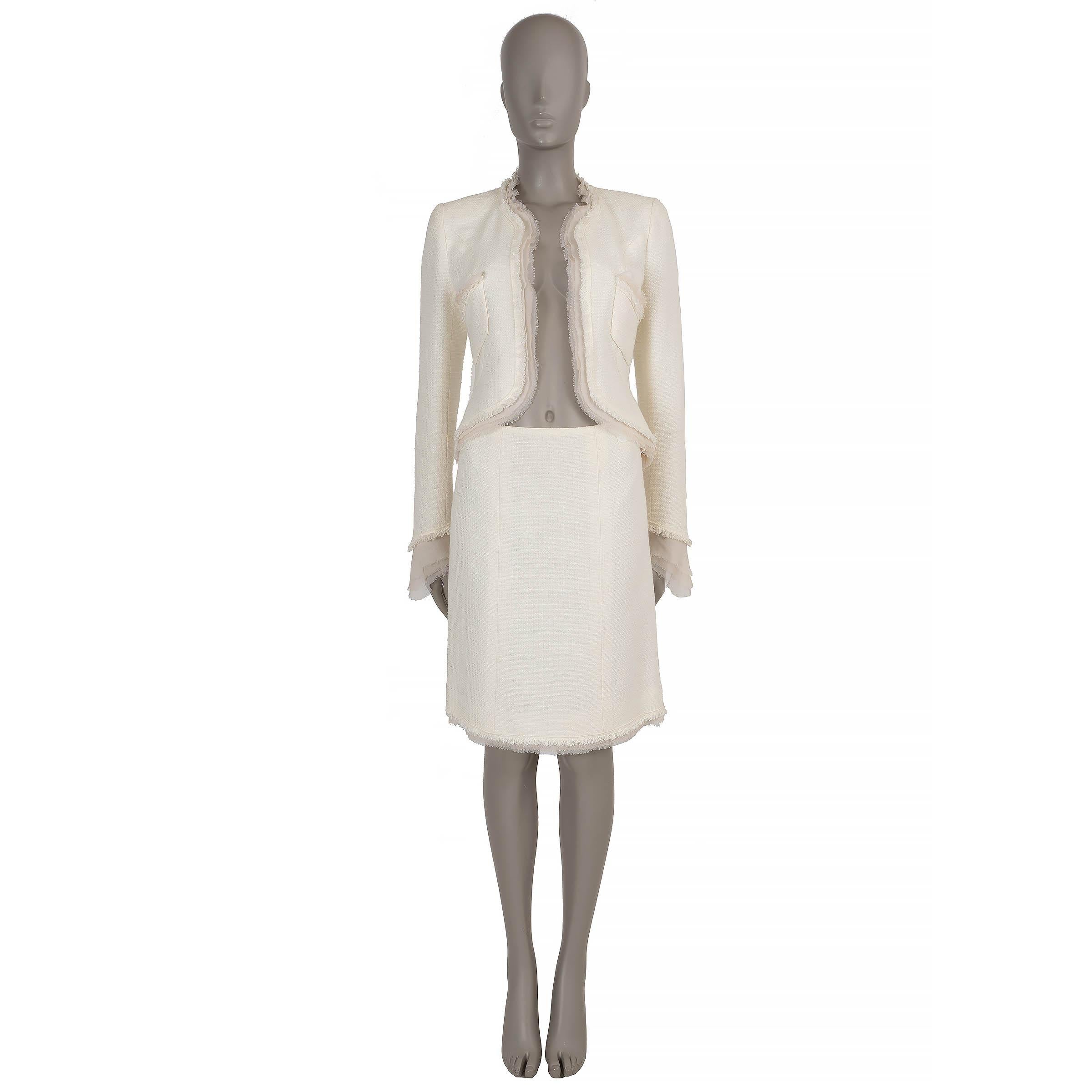 CHANEL cream cotton 04C FRINGE & CHIFFON TRIM TWEED Jacket 38 S 4