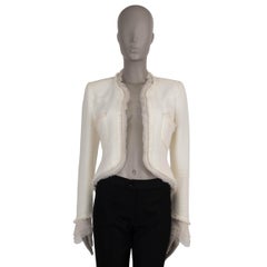 Chanel in cotone crema 04C FRINGE & CHIFFON TRIM TWEED Giacca 38 S