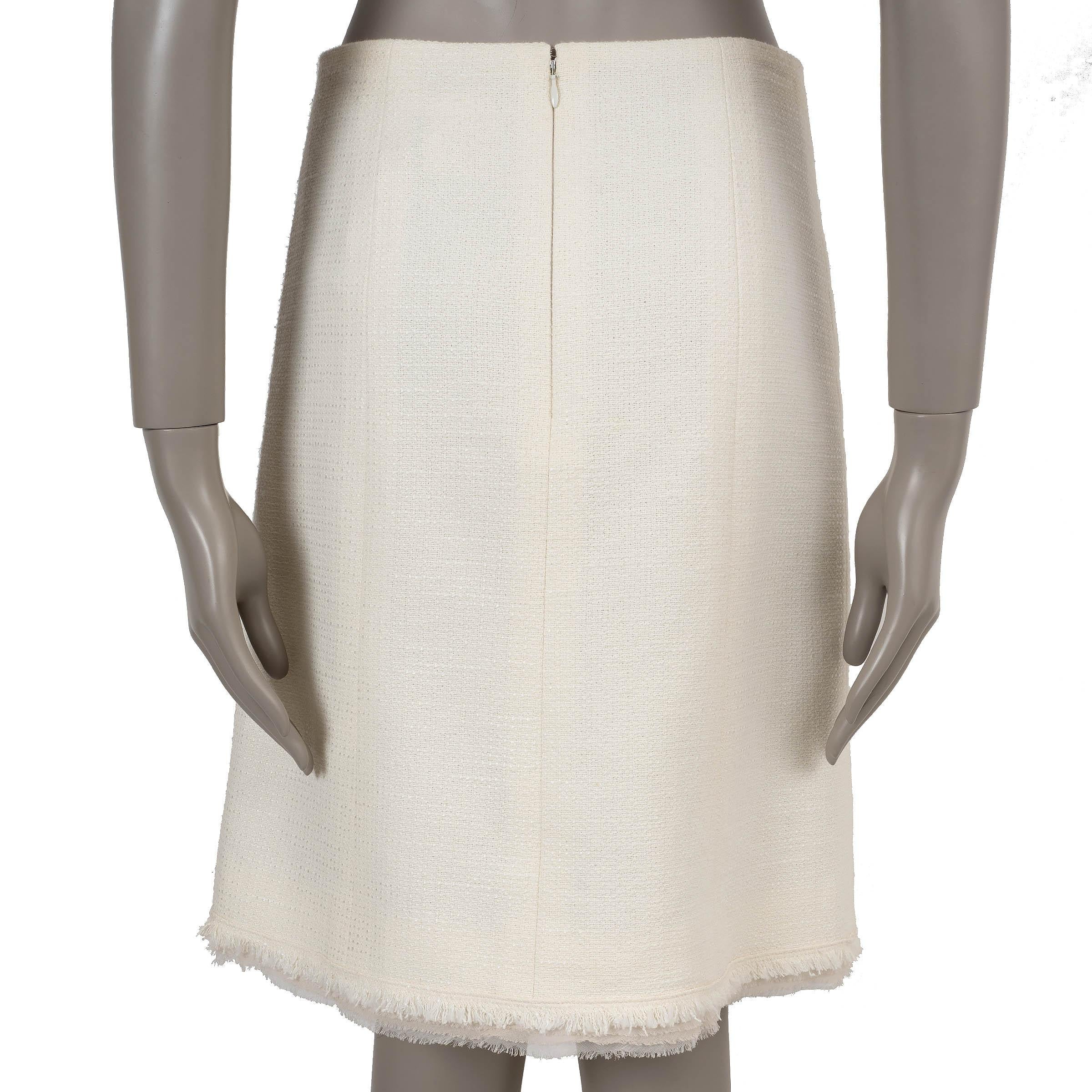 Beige CHANEL cream cotton 04C FRINGE & CHIFFON TWEED Skirt 38 S For Sale