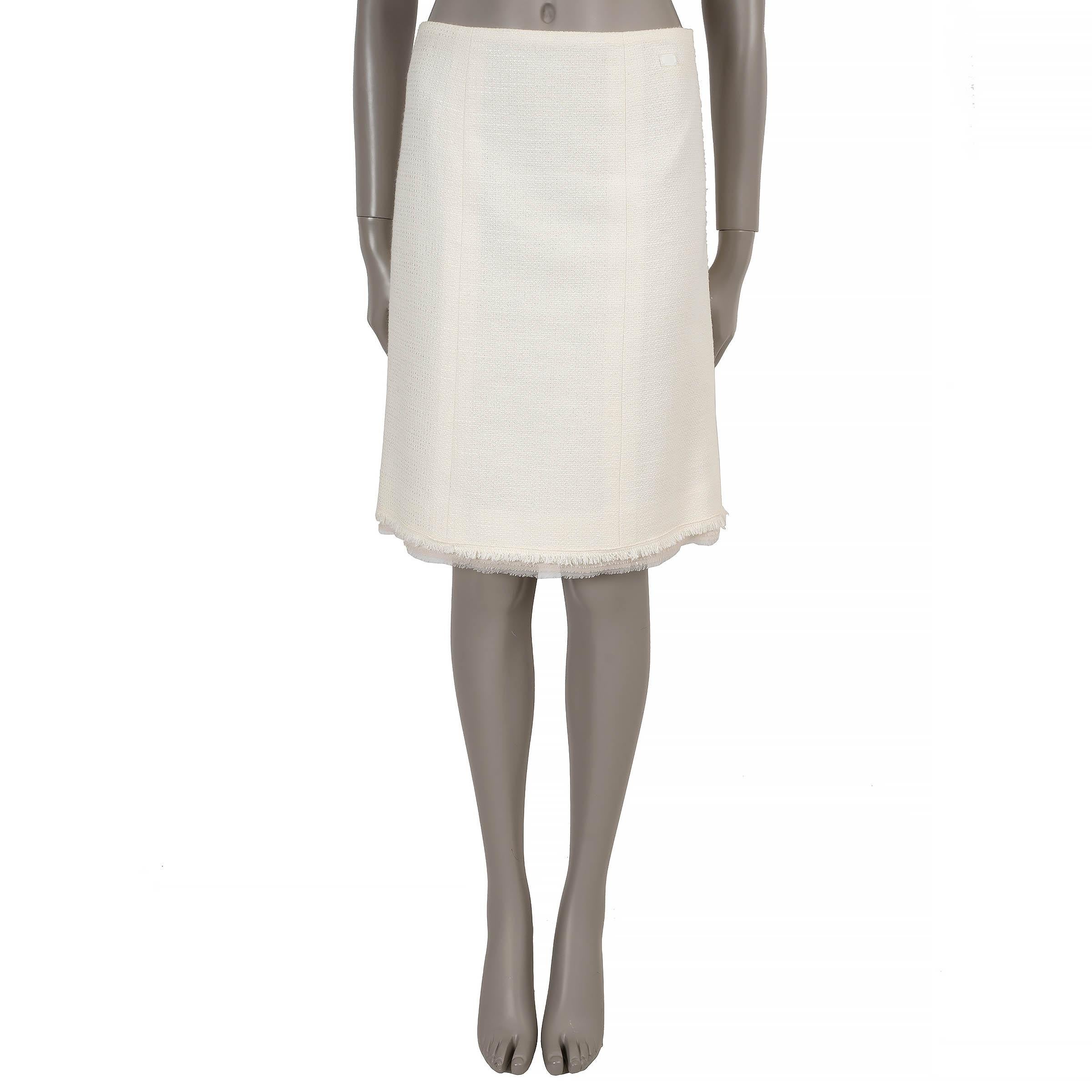 Women's CHANEL cream cotton 04C FRINGE & CHIFFON TWEED Skirt 38 S For Sale