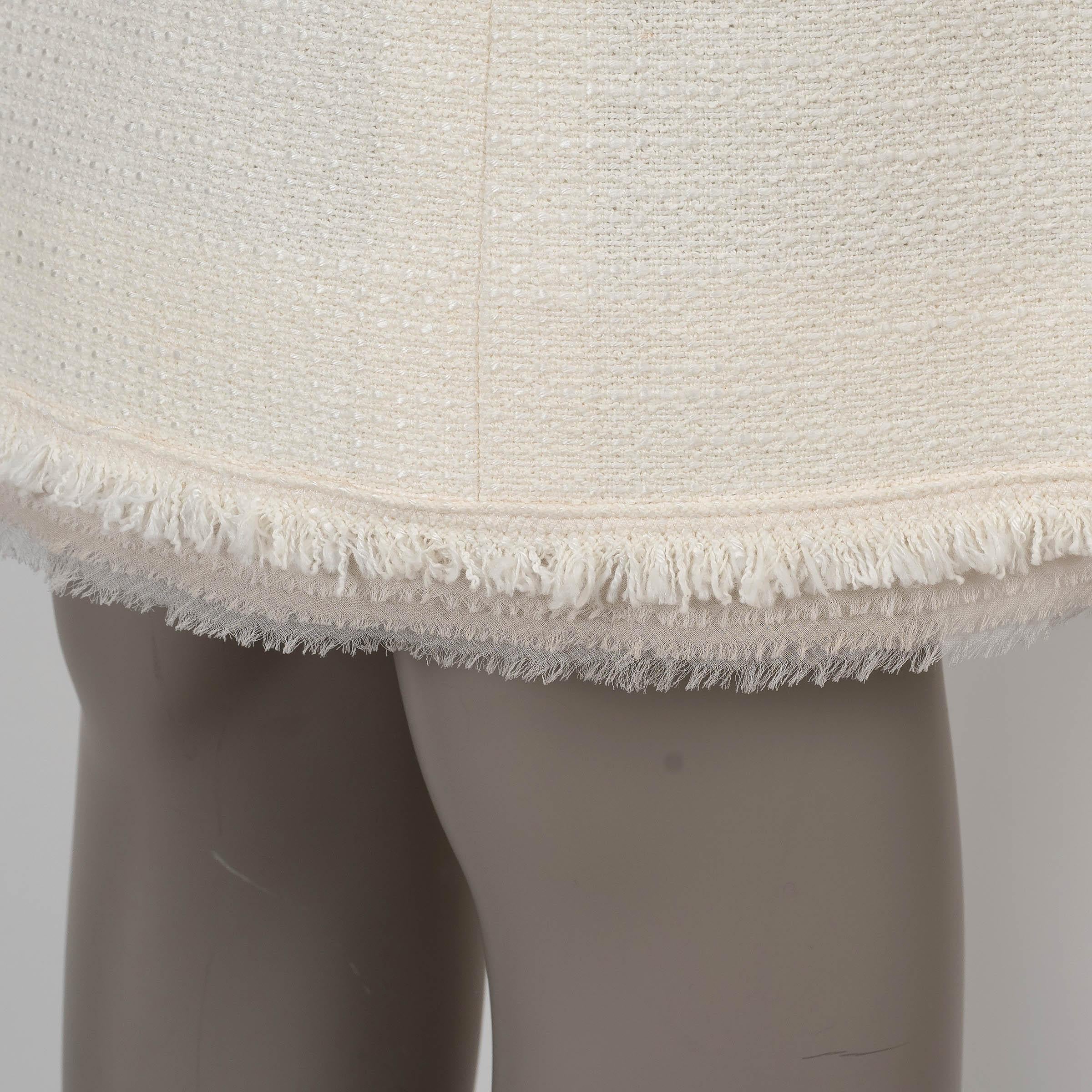 CHANEL cream cotton 04C FRINGE & CHIFFON TWEED Skirt 38 S For Sale 2
