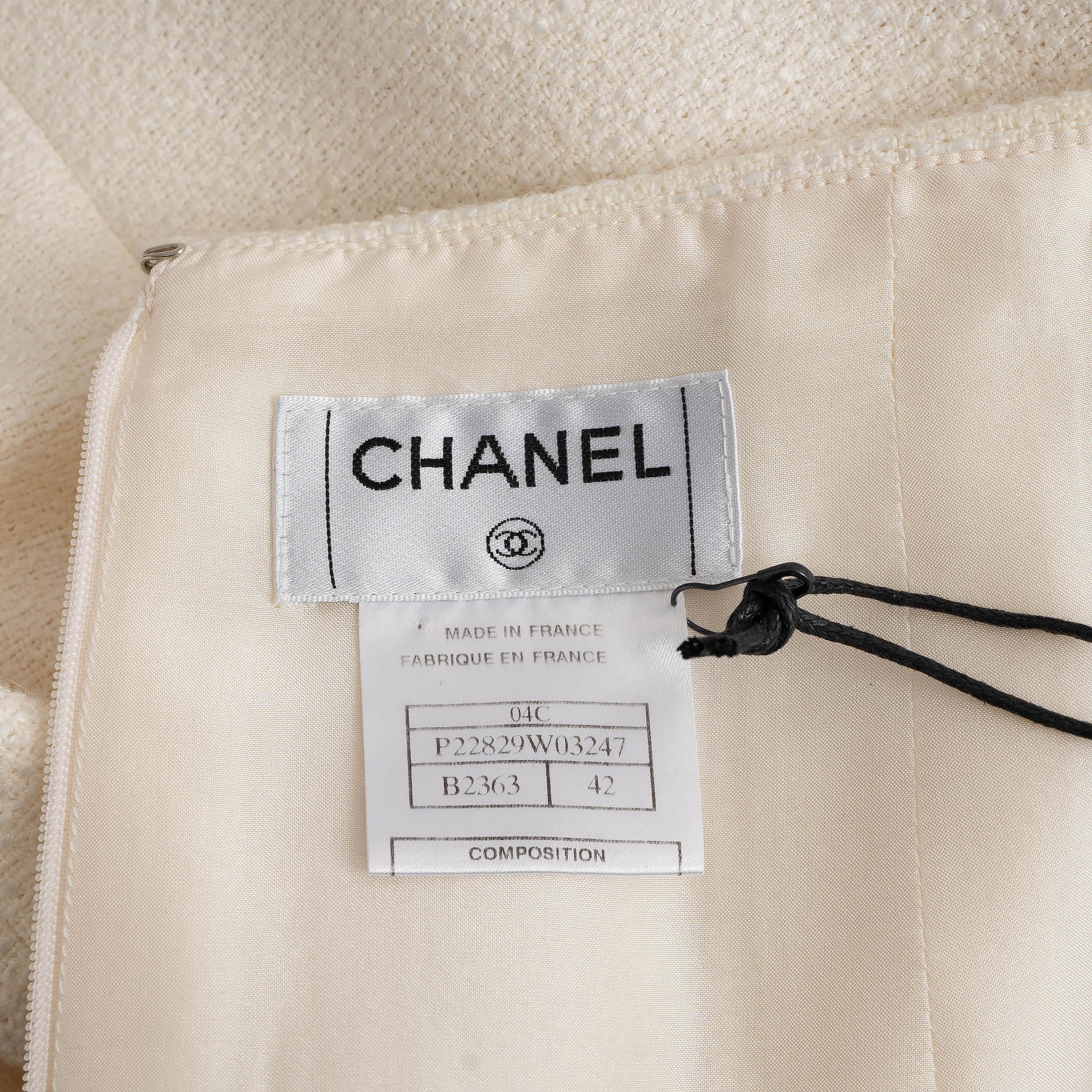 CHANEL cream cotton 04C FRINGE & CHIFFON TWEED Skirt 38 S For Sale 3