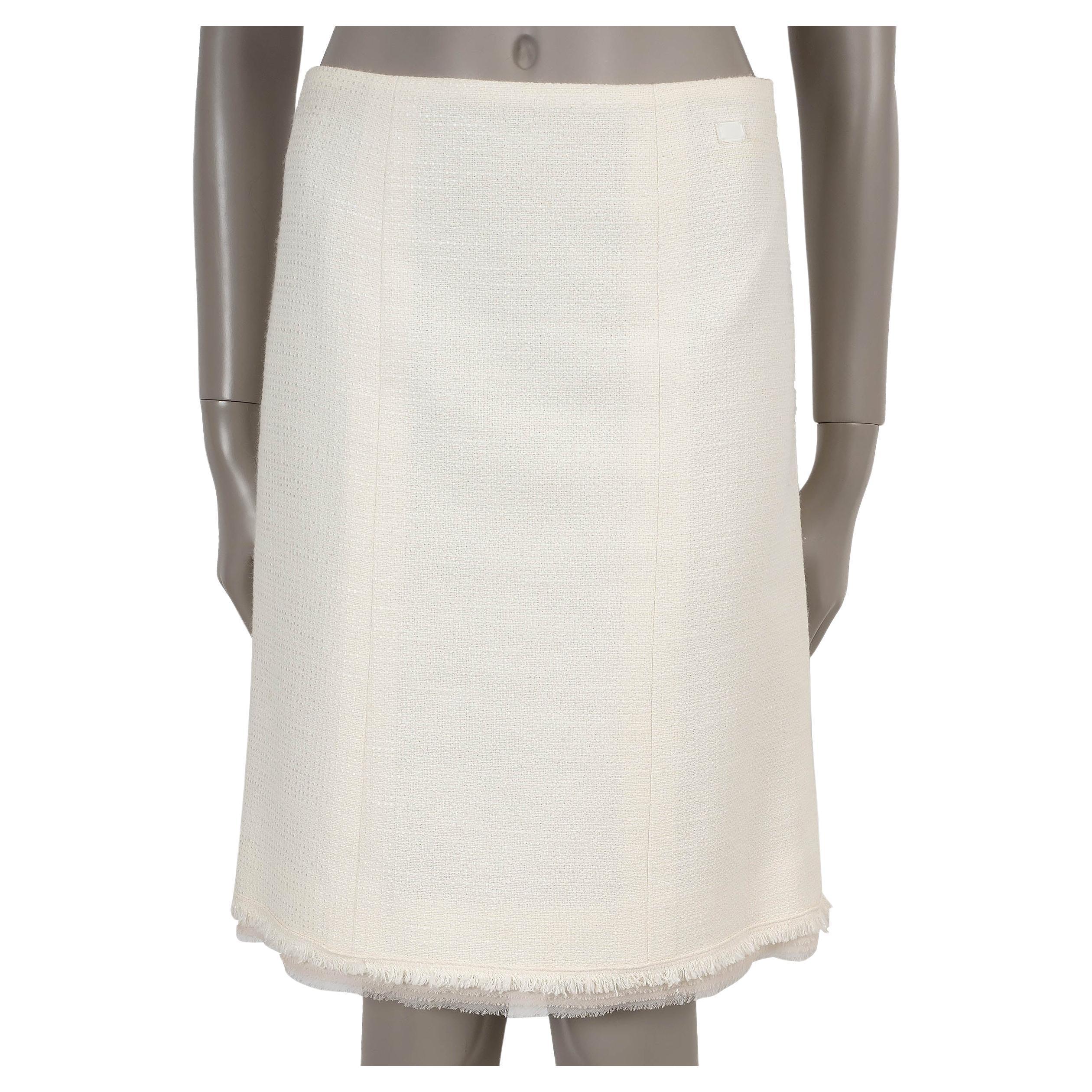 CHANEL cream cotton 04C FRINGE & CHIFFON TWEED Skirt 38 S