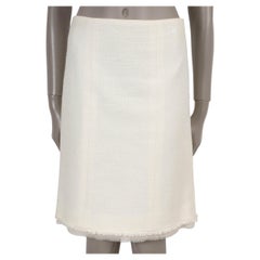 CHANEL algodón crema 04C FRINGE & CHIFFON TWEED Falda 38 S