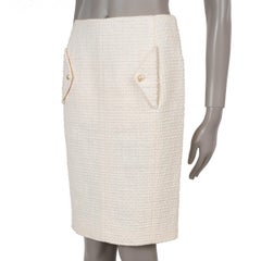 CHANEL cream cotton 12P FLAP POCKET TWEED PENCIL Skirt 36 XS
