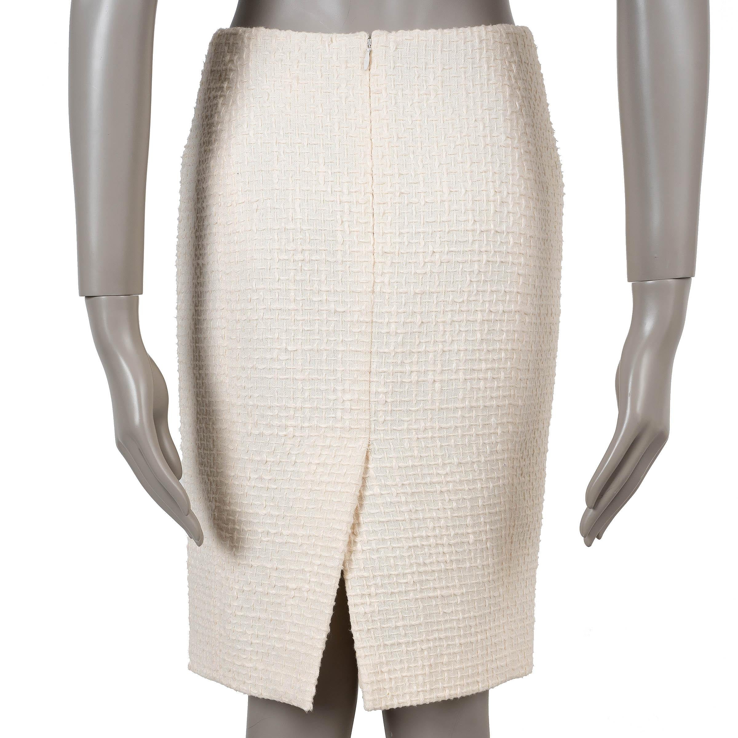 Gray CHANEL cream cotton 12P FLAP POCKET TWEED PENCIL Skirt 36 XS For Sale