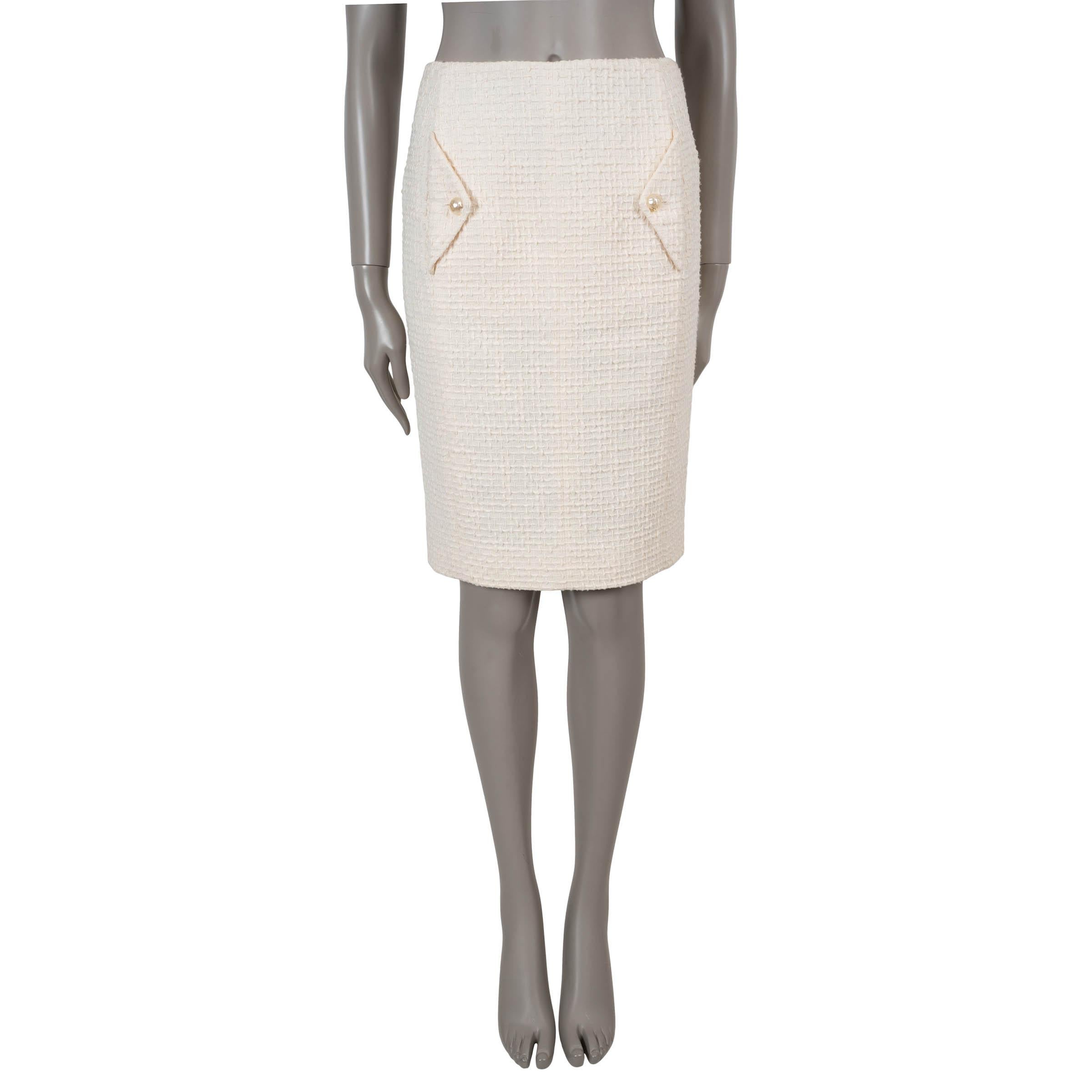 Women's CHANEL cream cotton 12P FLAP POCKET TWEED PENCIL Skirt 36 XS For Sale