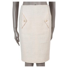 CHANEL cream cotton 12P FLAP POCKET TWEED PENCIL Skirt 36 XS
