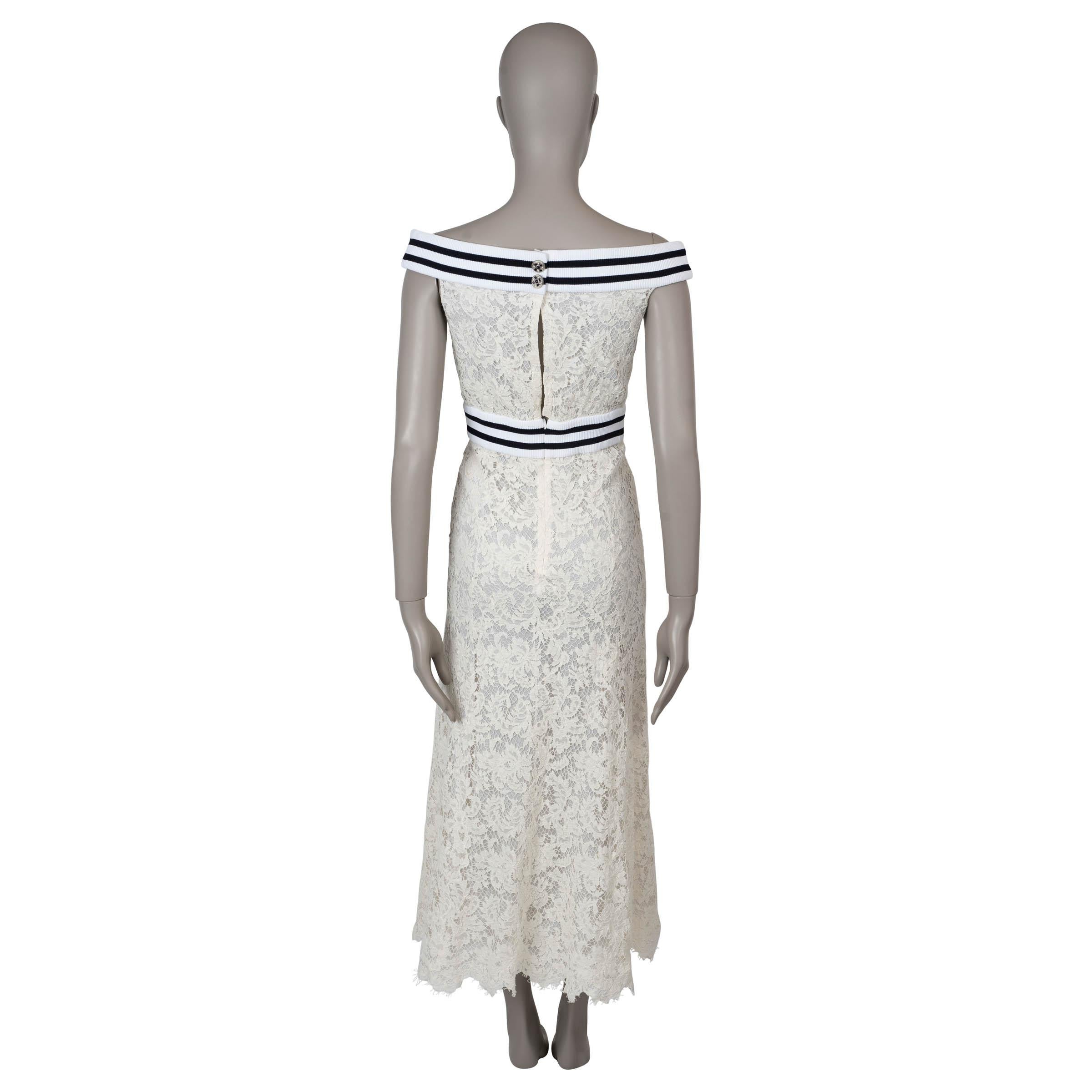 CHANEL algodón crema 17P FLORAL LACE OFF-SHOULDER Vestido MIDI 36 XS Gris en venta