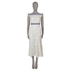 CHANEL cream cotton 17P FLORAL LACE OFF-SHOULDER MIDI Dress 36 XS